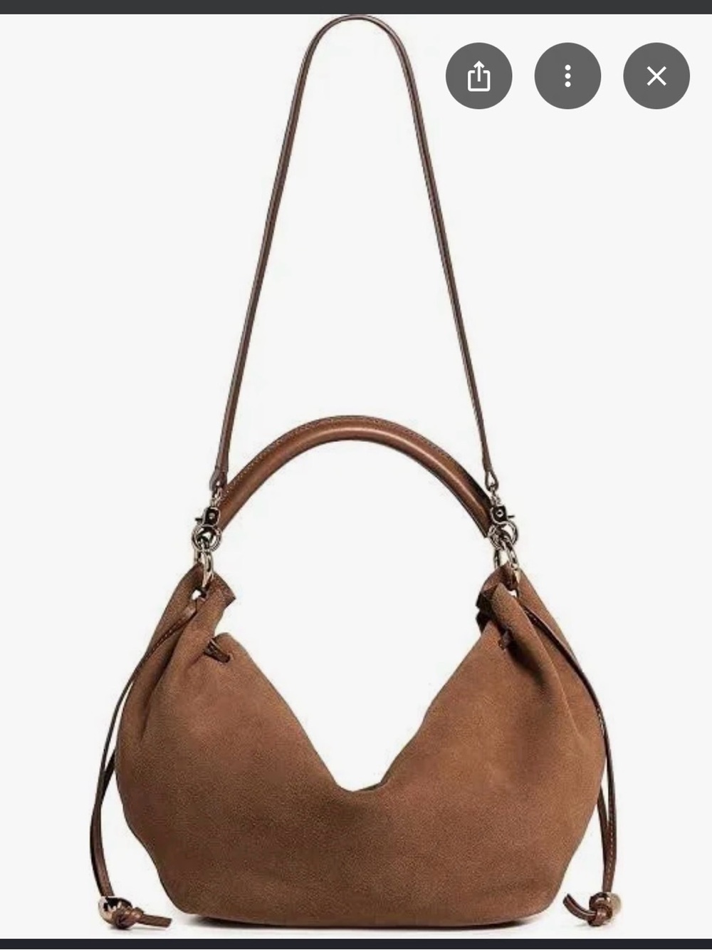 Madewell Camren Gathered Shoulder Bag- Suede Hobo Shoulder Bag in Cognac Brown - Picture 2 of 7